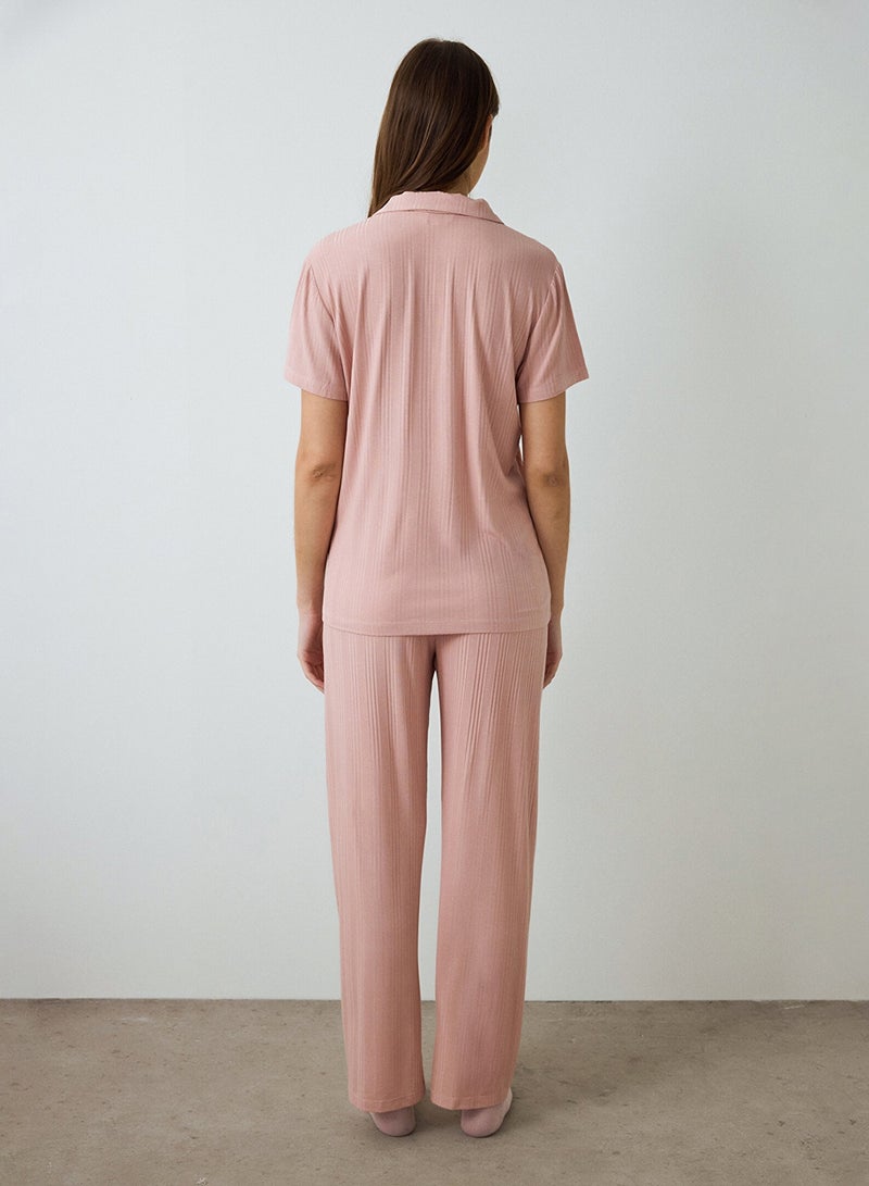 بنتي طقم بيجامة قصير الأكمام بياقة قميص مضلع من إيما - Image 4